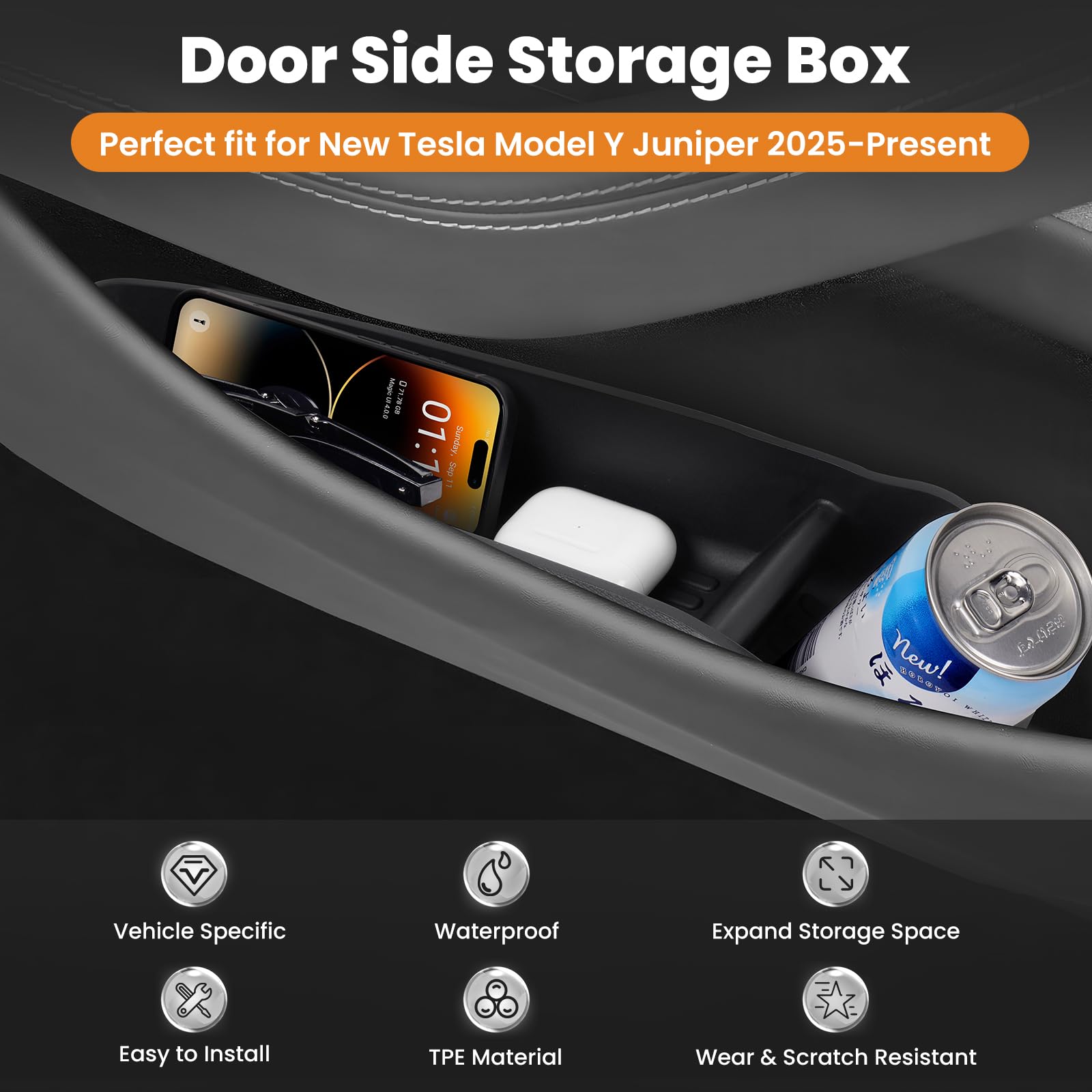 Canvcle car door side storage box rear view shields door pocket from clutter.
