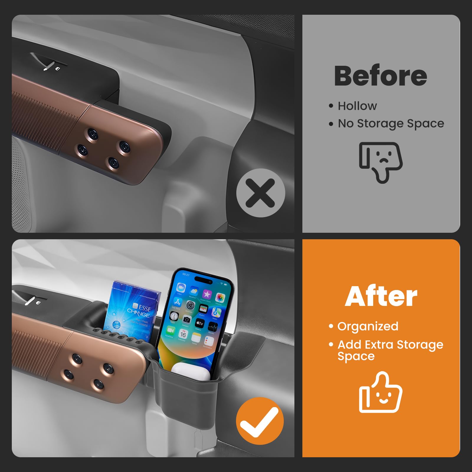 Canvcle Maverick door-side insert tray close-up shows secure anti-slip design.