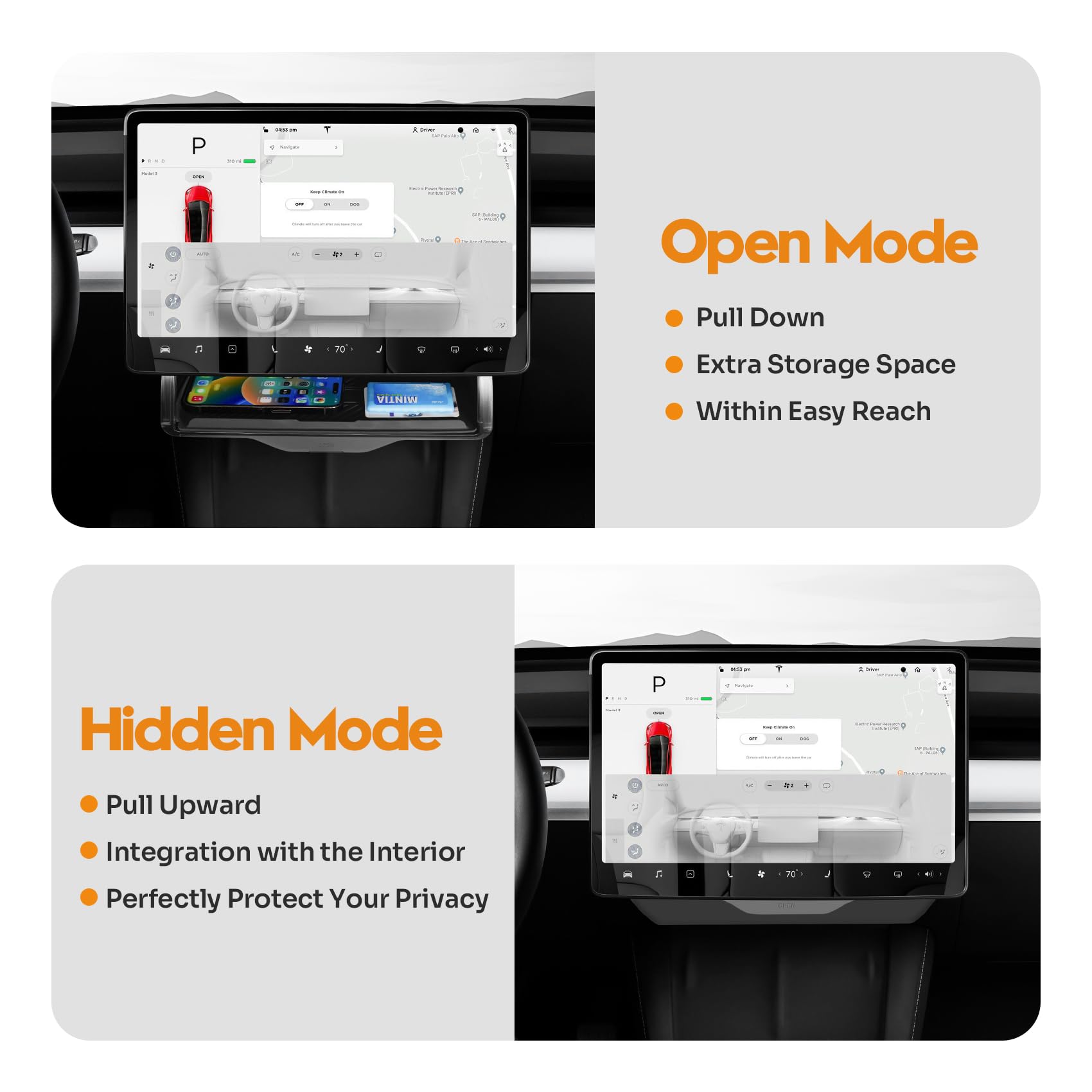 Canvcle Model 3/Y fit storage tray for enhanced cabin organization.