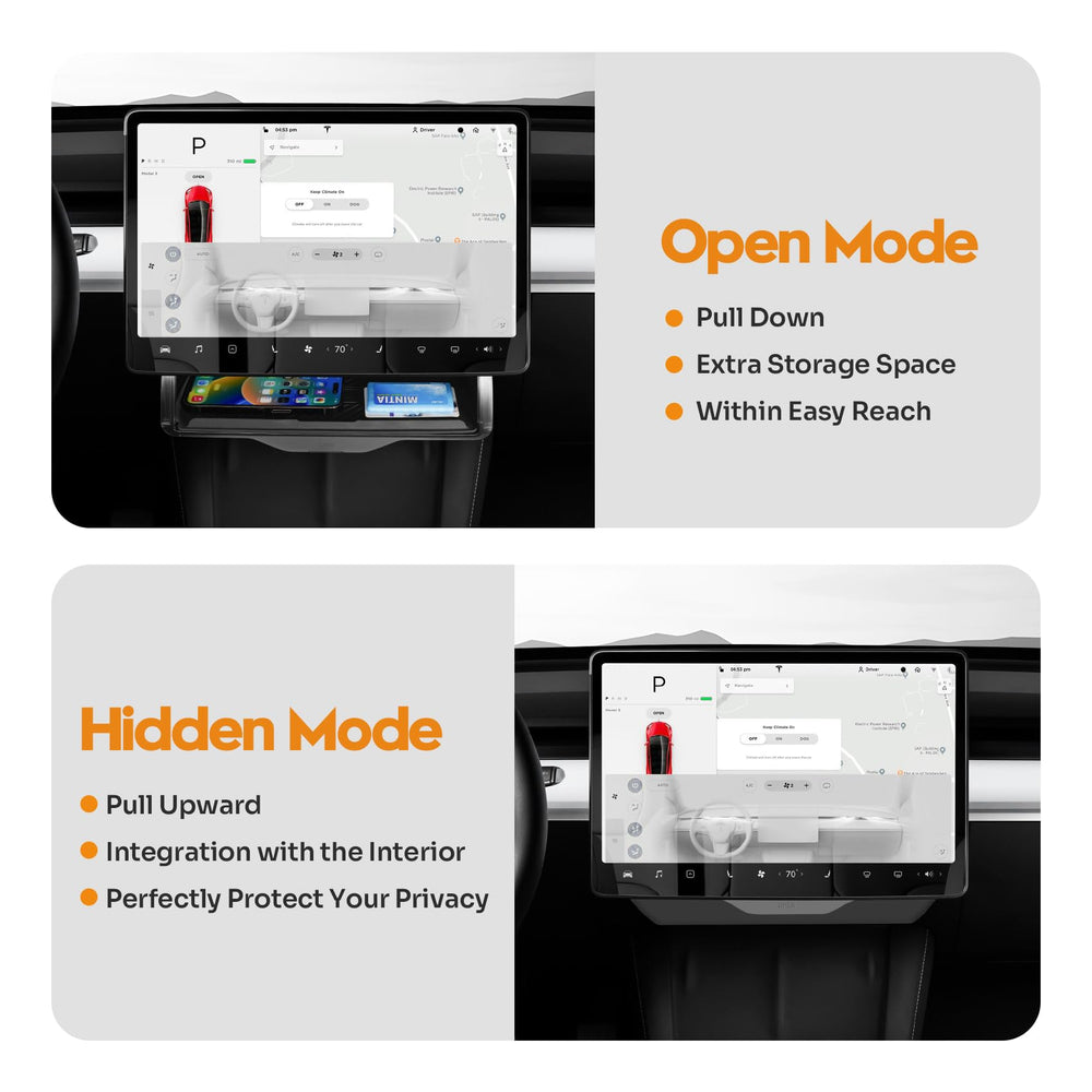 Canvcle Model 3/Y fit storage tray for enhanced cabin organization.