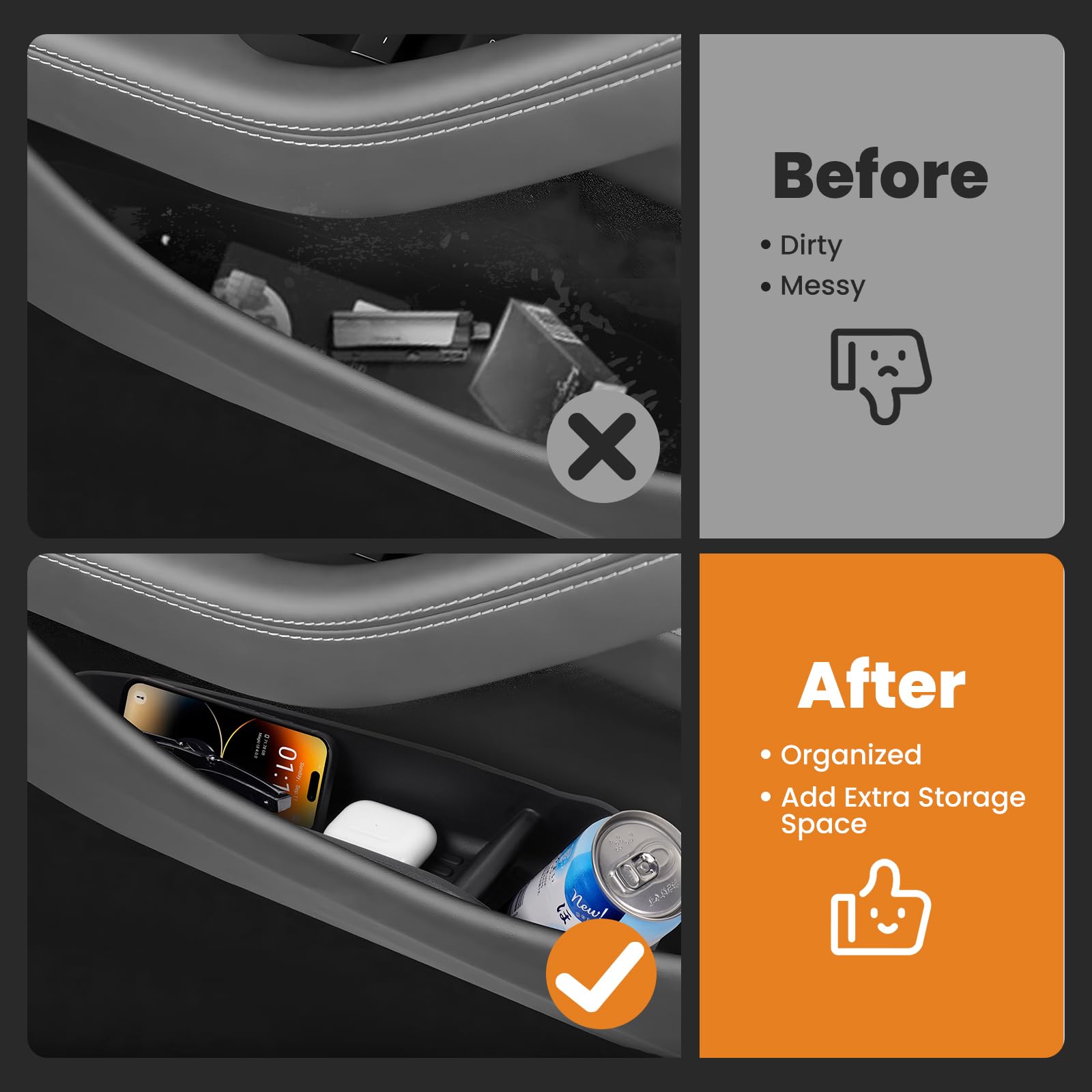 Canvcle new Tesla Model Y Juniper tray compartments organize items efficiently.