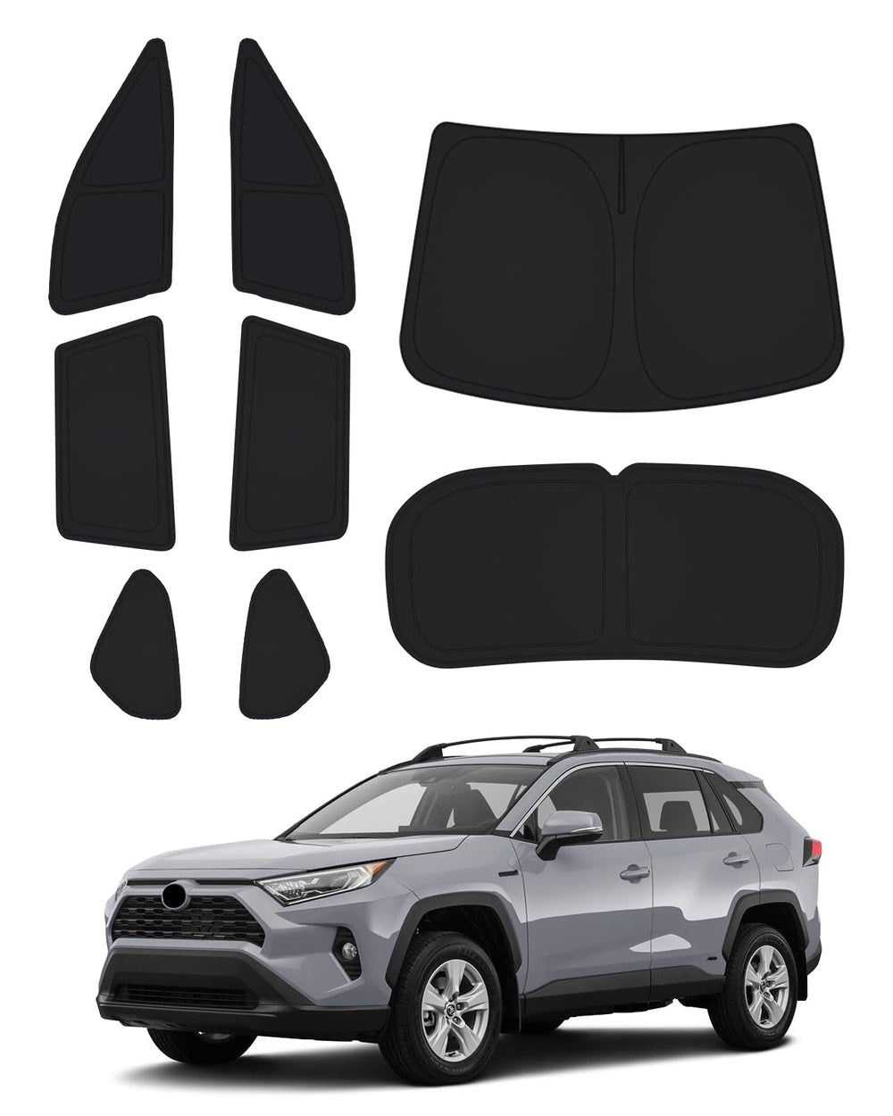 Canvcle Rav4 windshield sunshade blocks UV rays for a cooler cabin on the road.