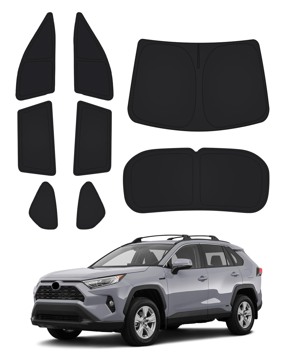 Canvcle Rav4 windshield sunshade blocks UV rays for a cooler cabin on the road.