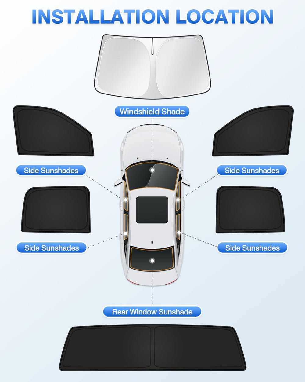 Canvcle sunshade installation takes two minutes with no tools.