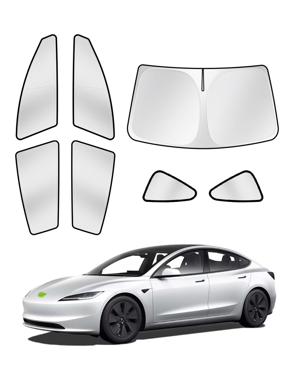 Canvcle sunshades on Tesla Model 3 front windshield delivering cooler cabin and UV protection