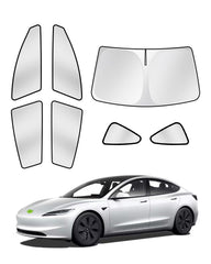 Canvcle sunshades on Tesla Model 3 front windshield delivering cooler cabin and UV protection