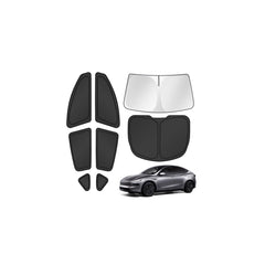 Canvcle Tesla Model Y front window shade provides UV protection and cooler cabin ambiance