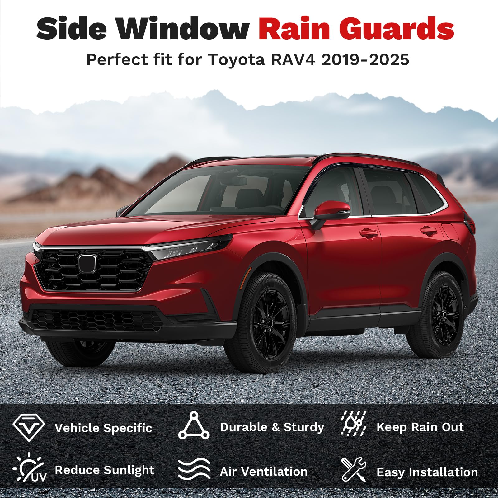 Canvcle Rav4 side profile visors reduce glare and heat while keeping air circulating.