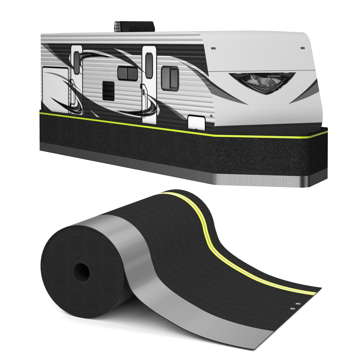 CANYIHB RV skirting setup demonstrates quick, tool-free setup for a winter-ready campsite