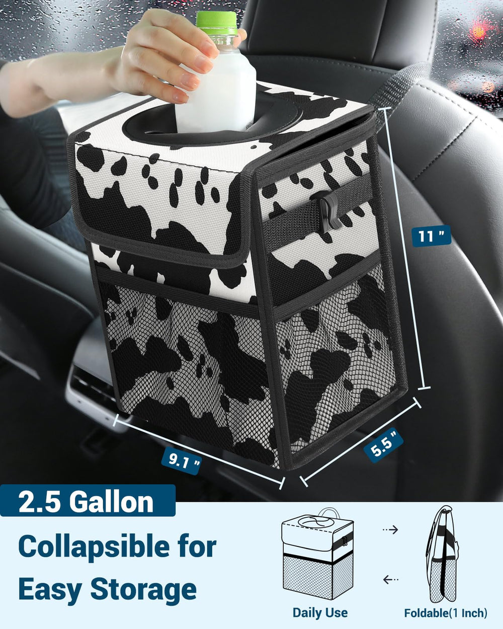Capolo 2.5-gallon car bin for roomy storage during commutes.