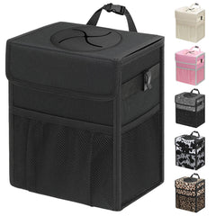 Capolo car trash bin with lid demonstrates secure hanging and odor containment.