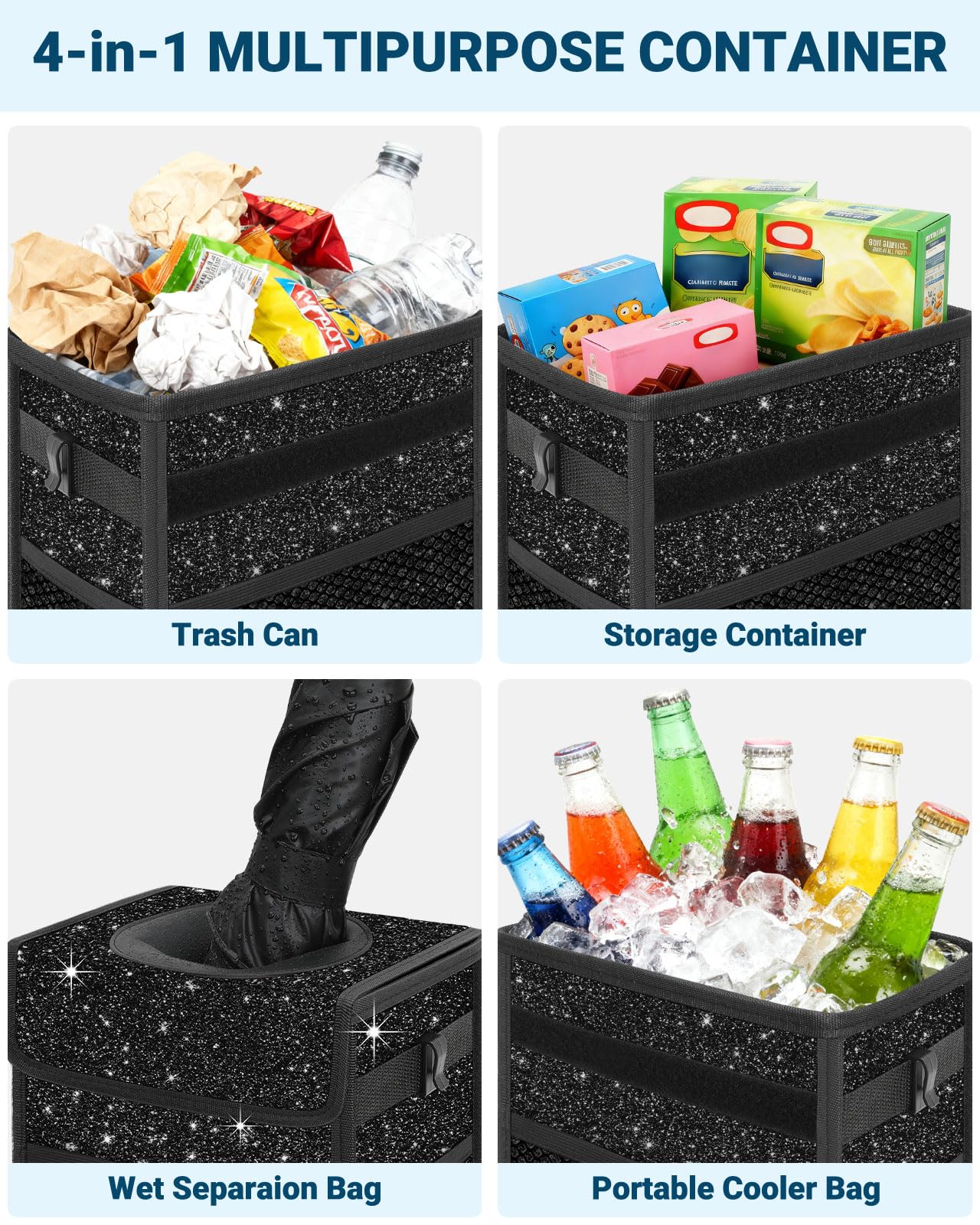Capolo car trash can extended strap ensures a secure seal.