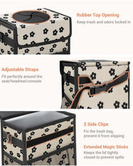 Capolo trash bin placed in-car for flexible mounting on headrest or console.