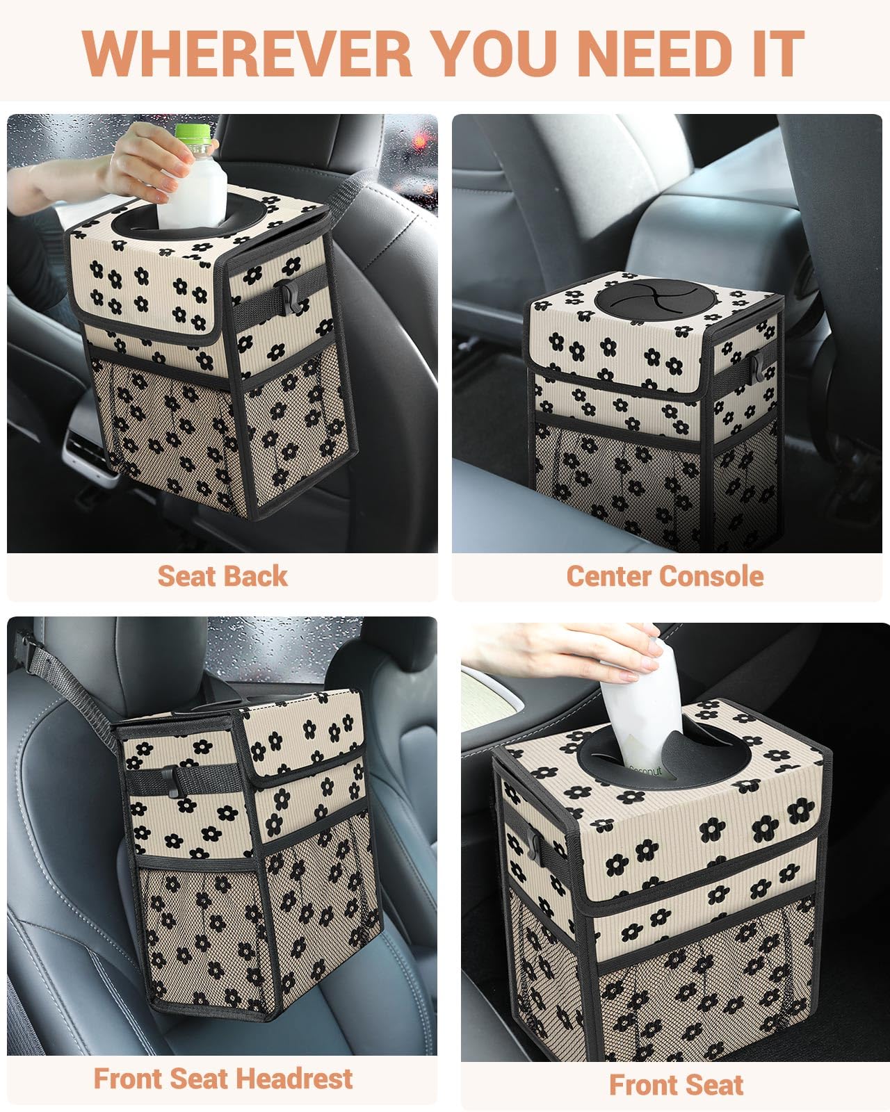 Capolo universal-fit car trash bin works in sedans, SUVs, and trucks.