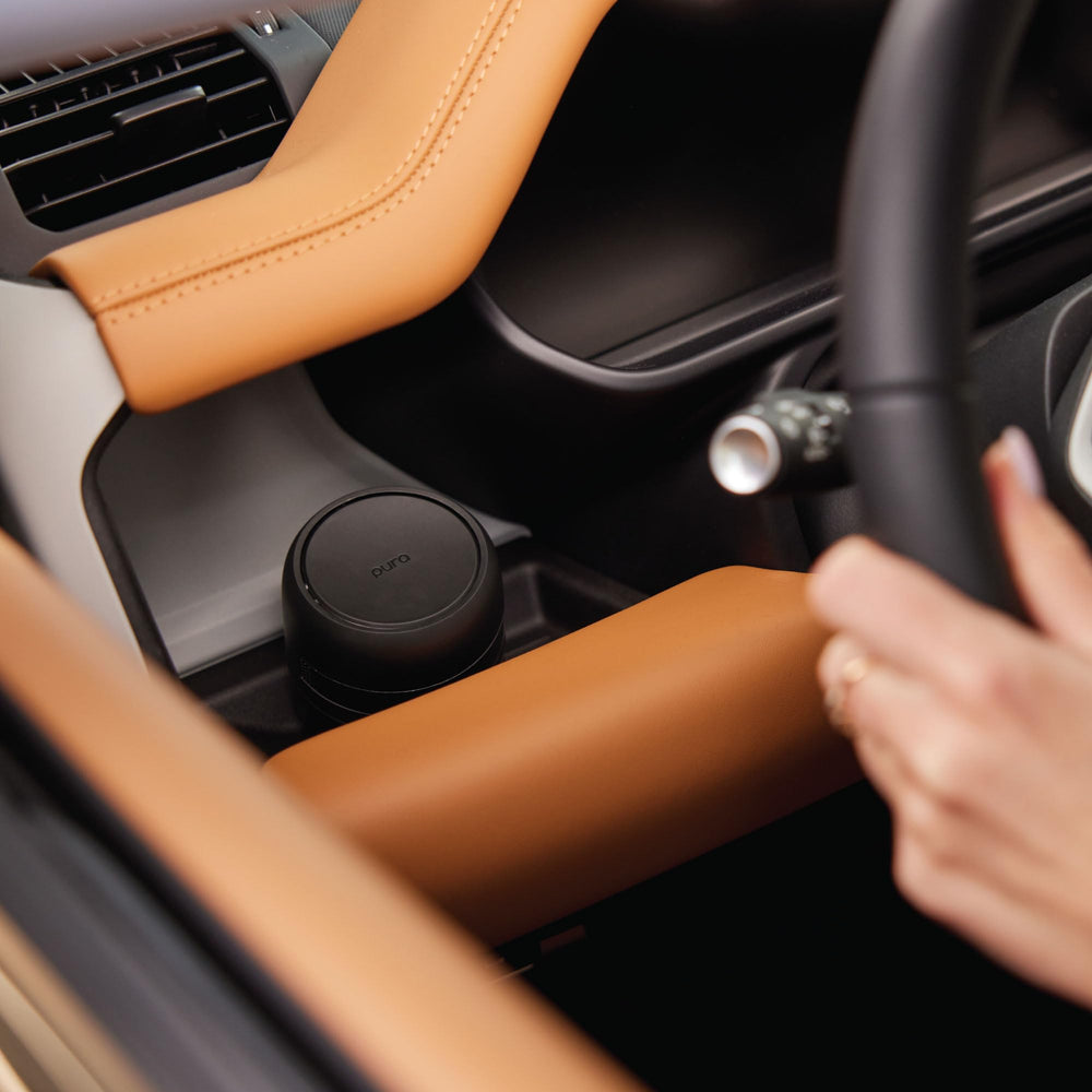Capri Blue Pura car diffuser setup image shows adjustable intensity options.