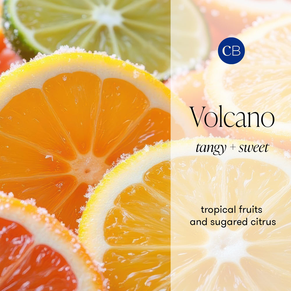 Capri Blue Volcano scent notes with tropical fruits for a vibrant ride.