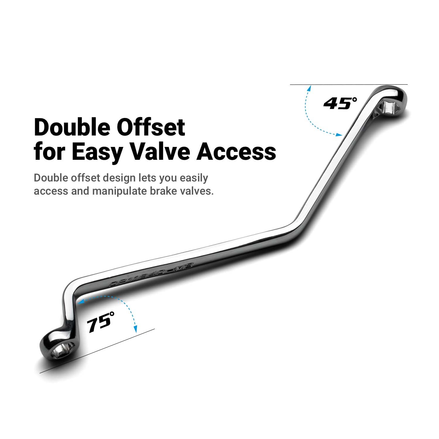 Capri Tools brake bleeder wrench with 75-degree offset for tight spaces