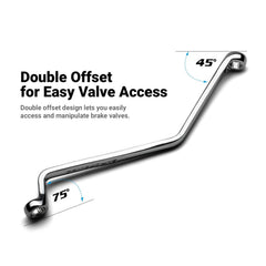 Capri Tools brake bleeder wrench with 75-degree offset for tight spaces