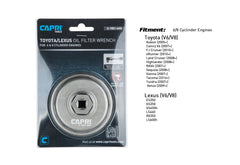 Capri Tools forged aluminum oil filter wrench with gunmetal finish resists corrosion