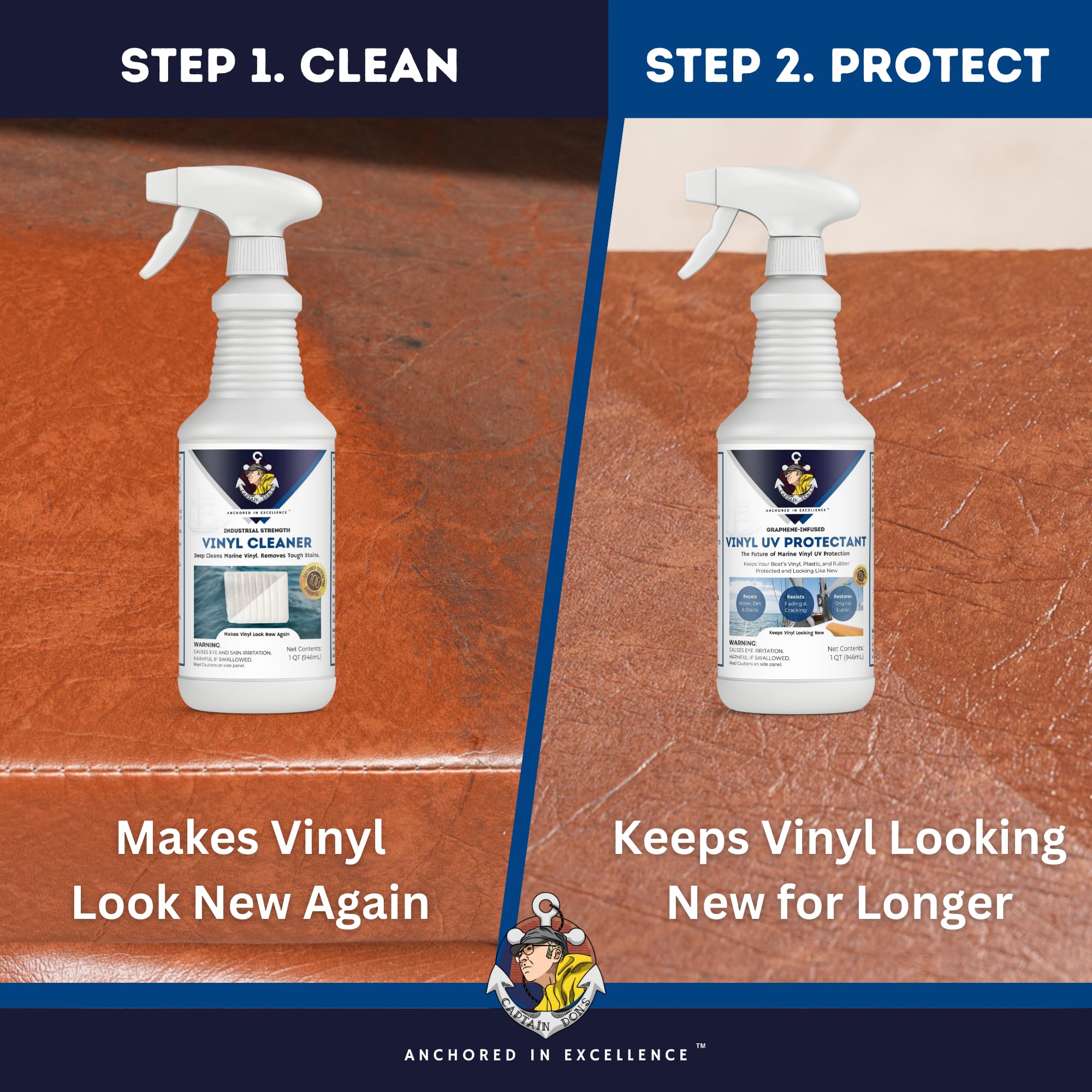 Captain Don's graphene vinyl protectant keeps surfaces looking new for months.
