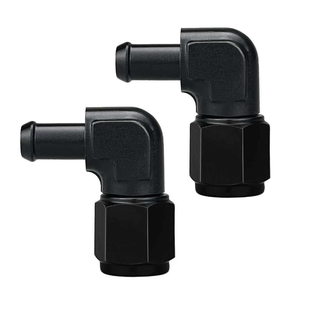 caqeg 8AN female to 3/8 barb 90-degree fitting for compact fuel line routing