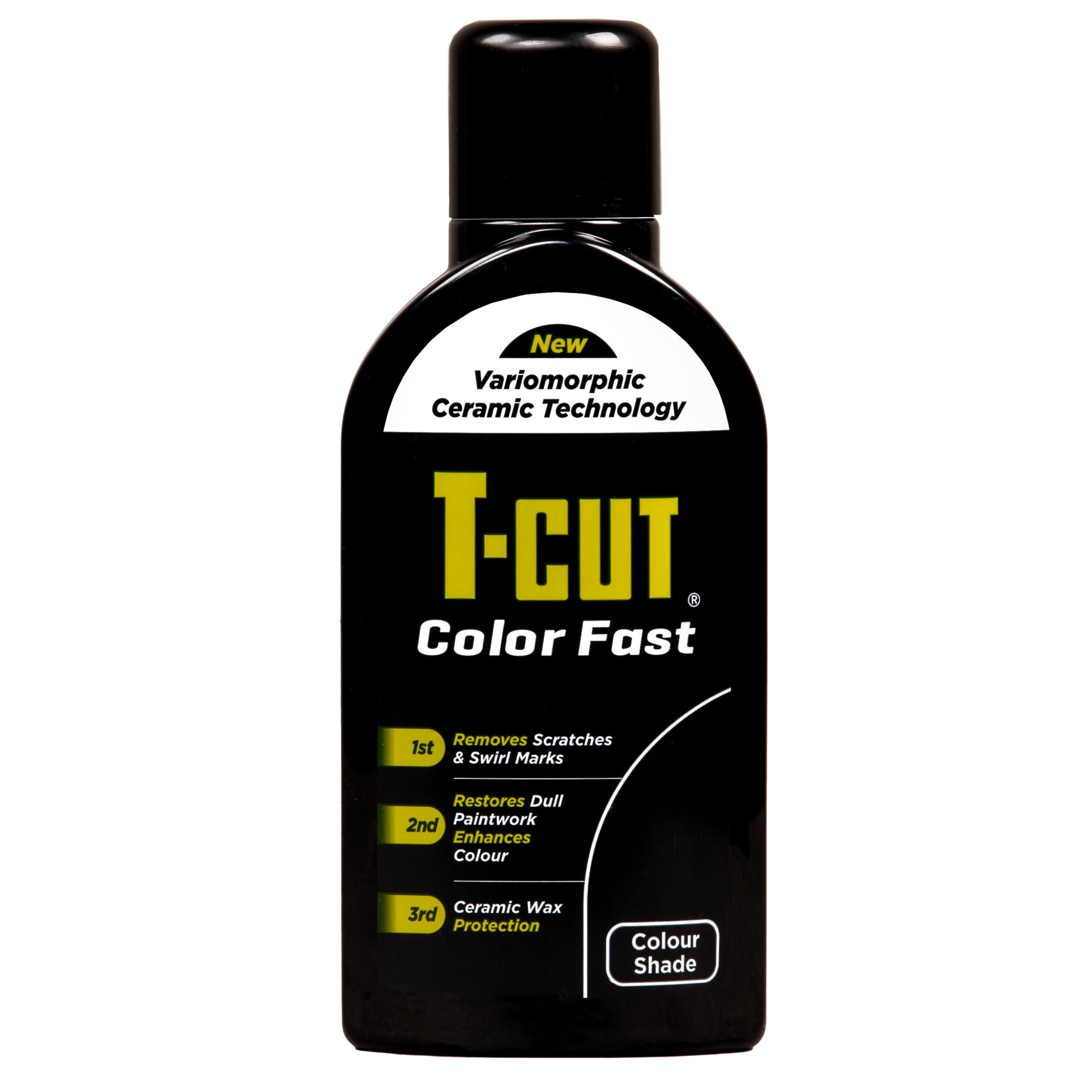 Car Gods T-Cut Color Fast Black bottle for easy color restoration and protection.