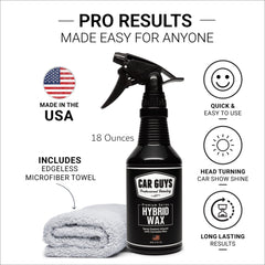 CAR GUYS Hybrid Spray Wax gloss finish enhances reflections for showroom-ready shine.