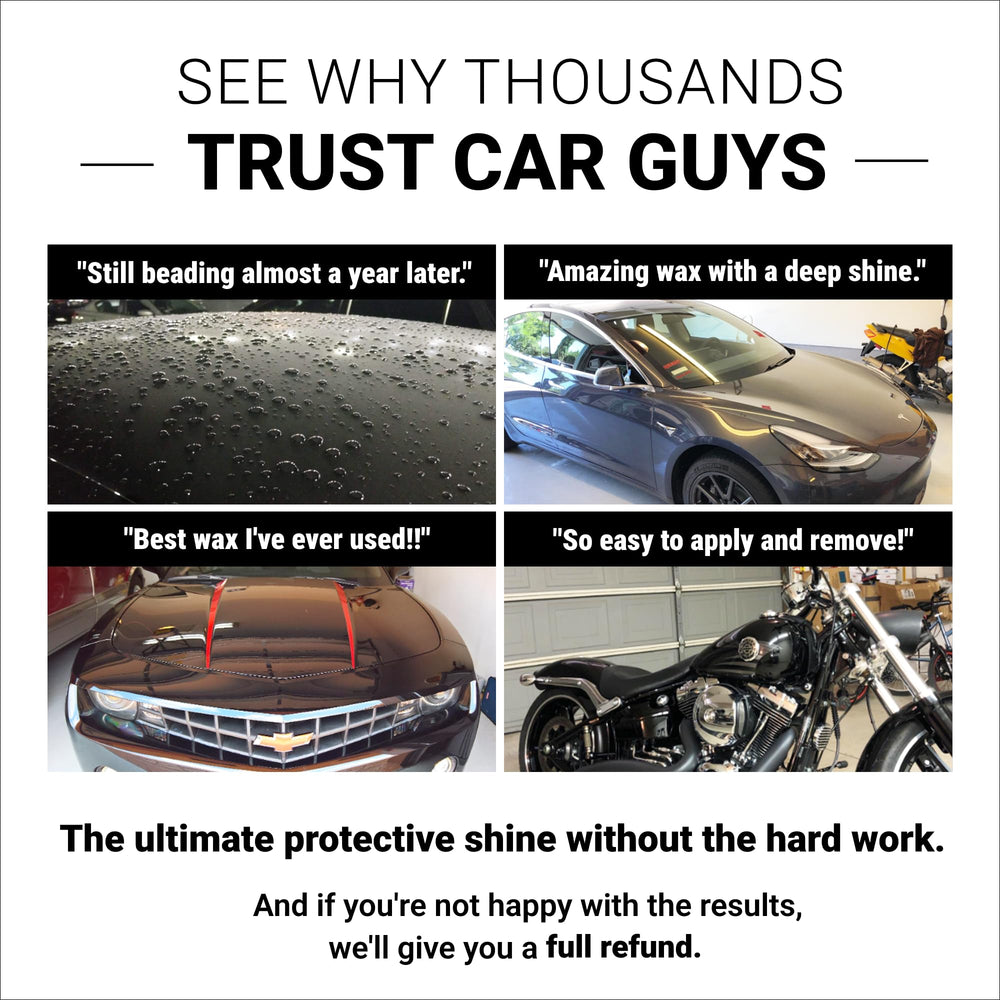 Water beading after CAR GUYS Liquid Wax for durable protection.
