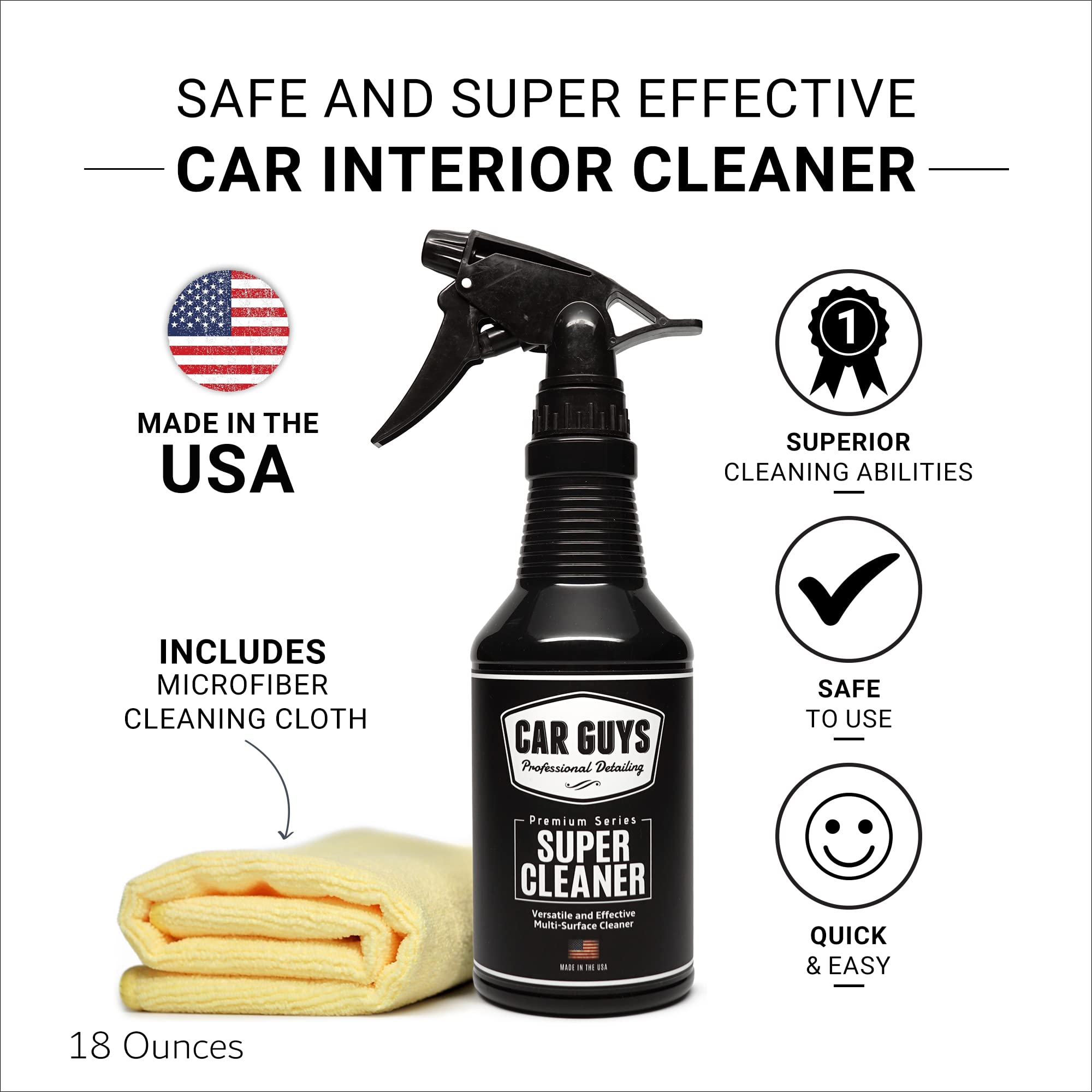 Leather seat cleaning with CAR GUYS Super Cleaner to refresh and protect textures.