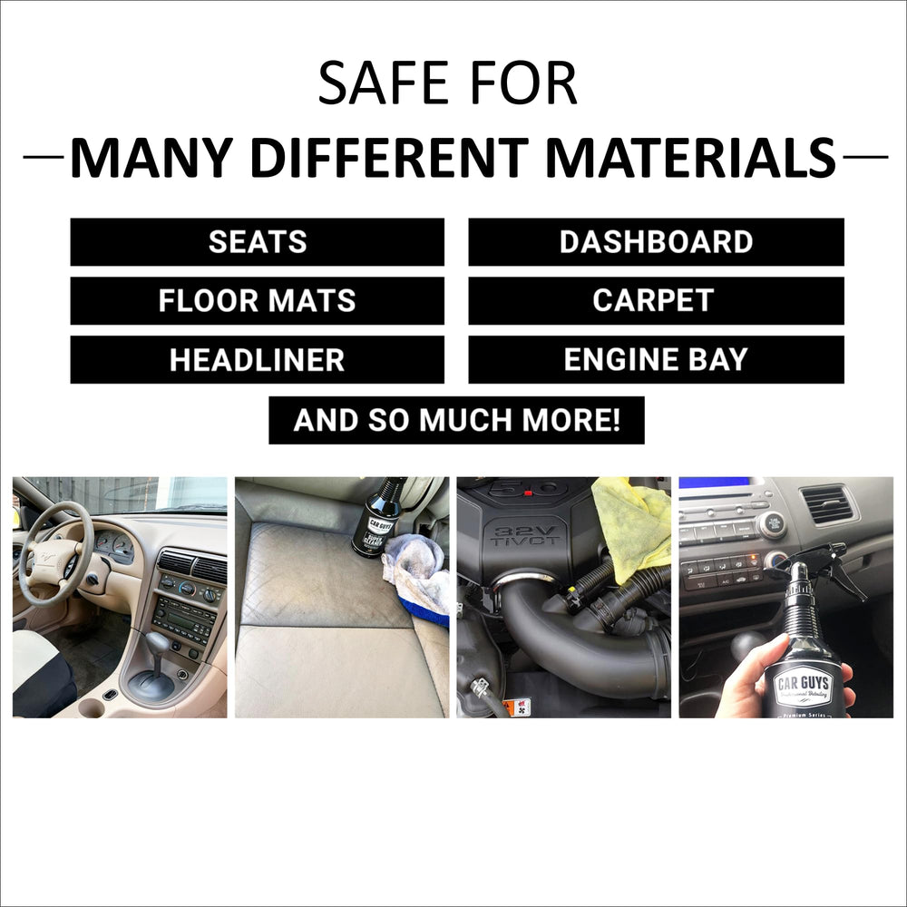 Car interior quick clean with CAR GUYS Super Cleaner after tar, grease, or sap.