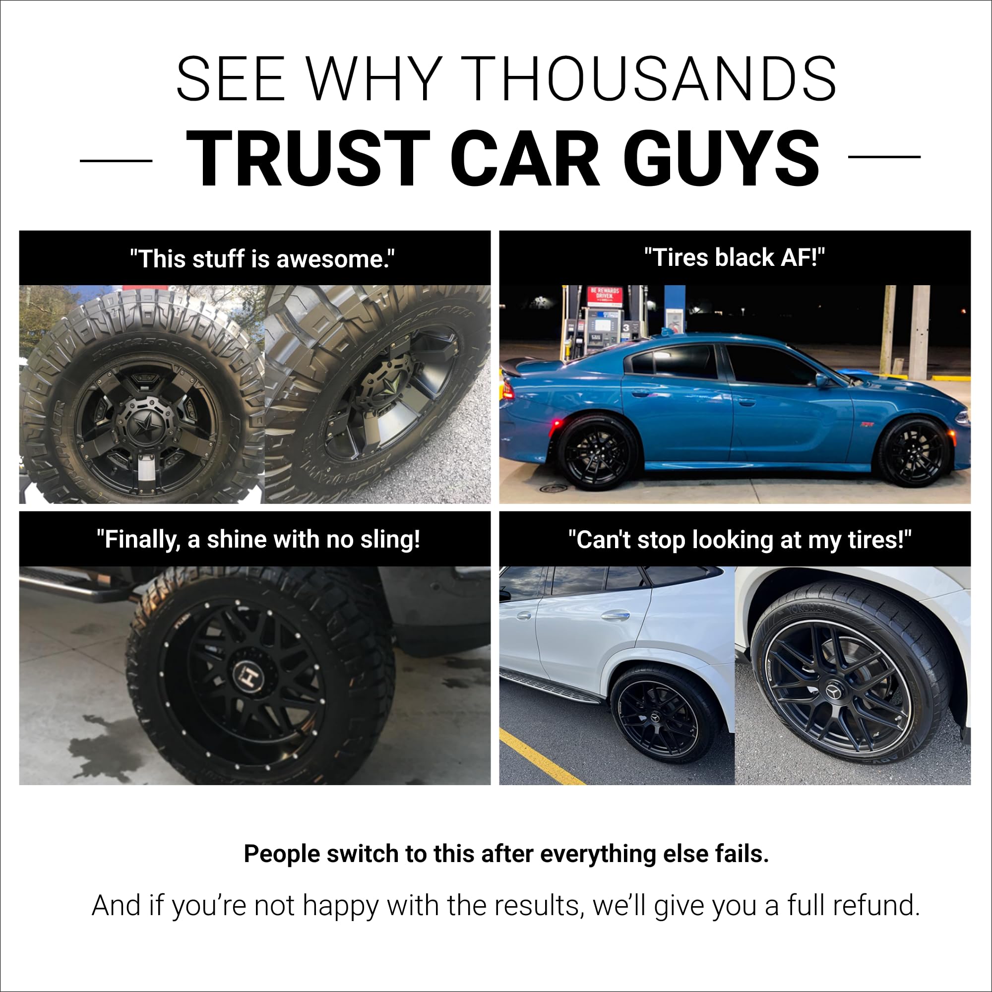 CAR GUYS Tire Shine Spray dries to touch without grease