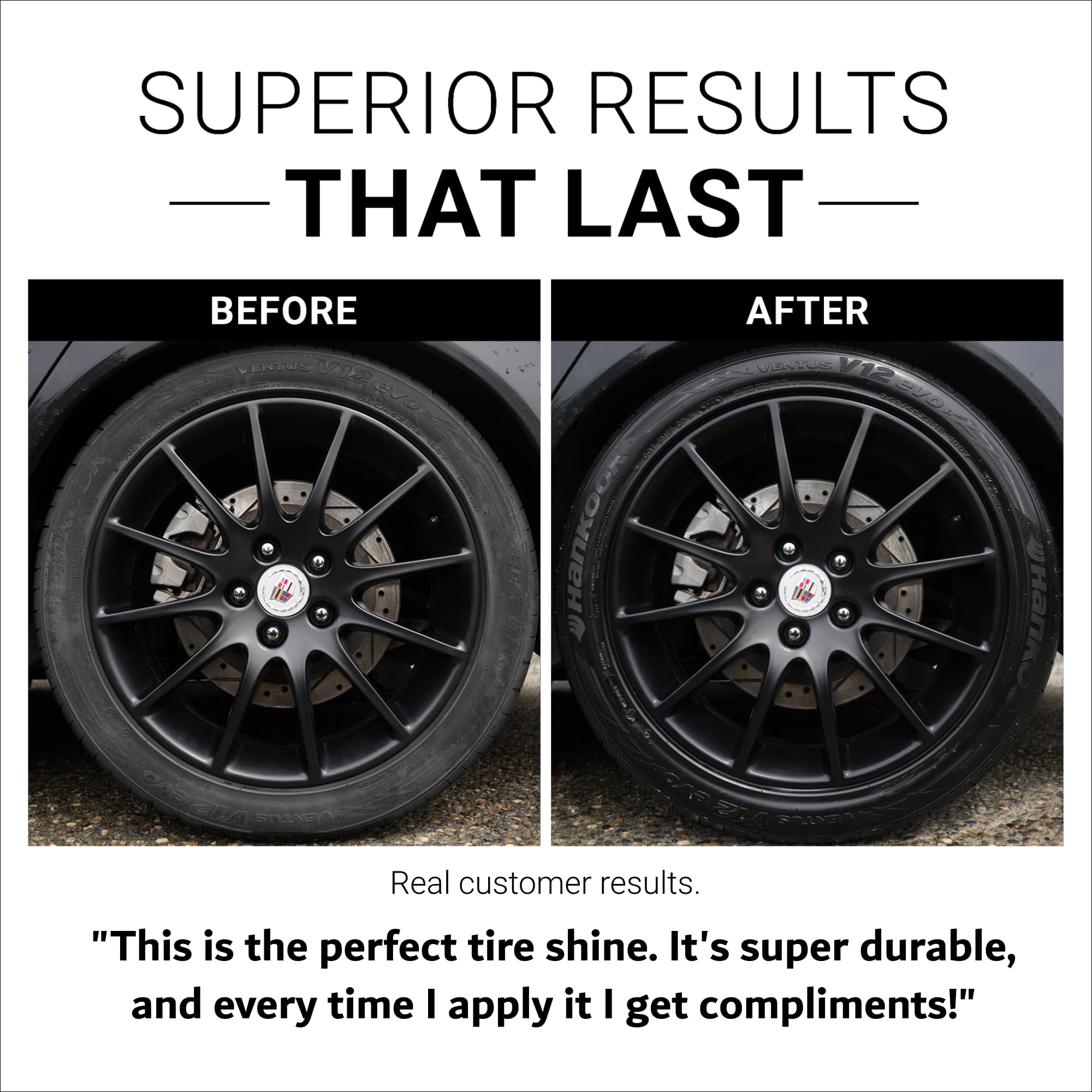 CAR GUYS Tire Shine Spray demonstrates a glossy finish on tires