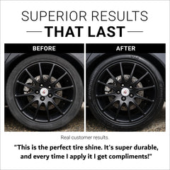 CAR GUYS Tire Shine Spray demonstrates a glossy finish on tires