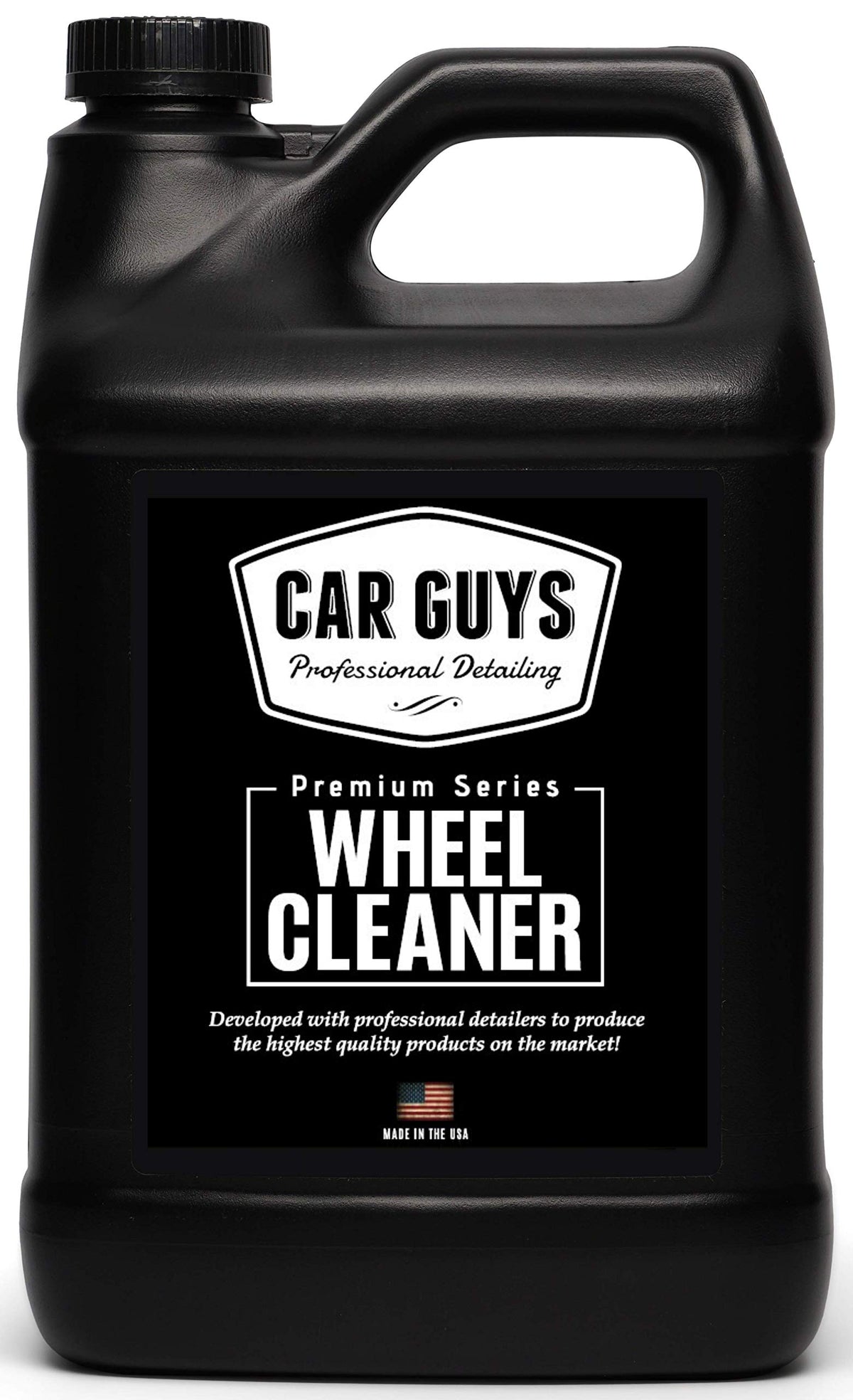 CAR GUYS Wheel Cleaner bottle label highlights concentrated safe formula for rims and tires