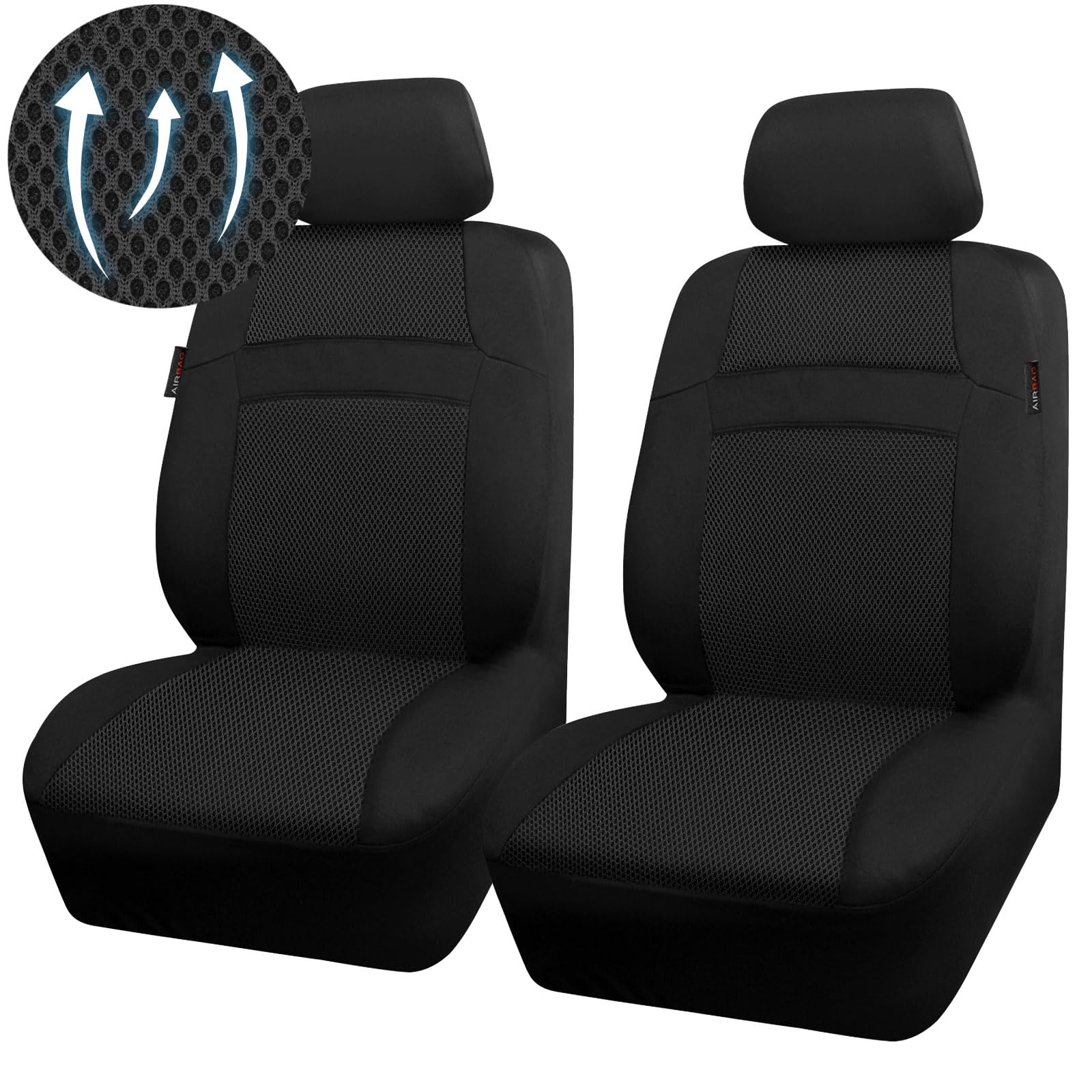 CAR PASS stylish black seat cover with rainbow-inspired design.