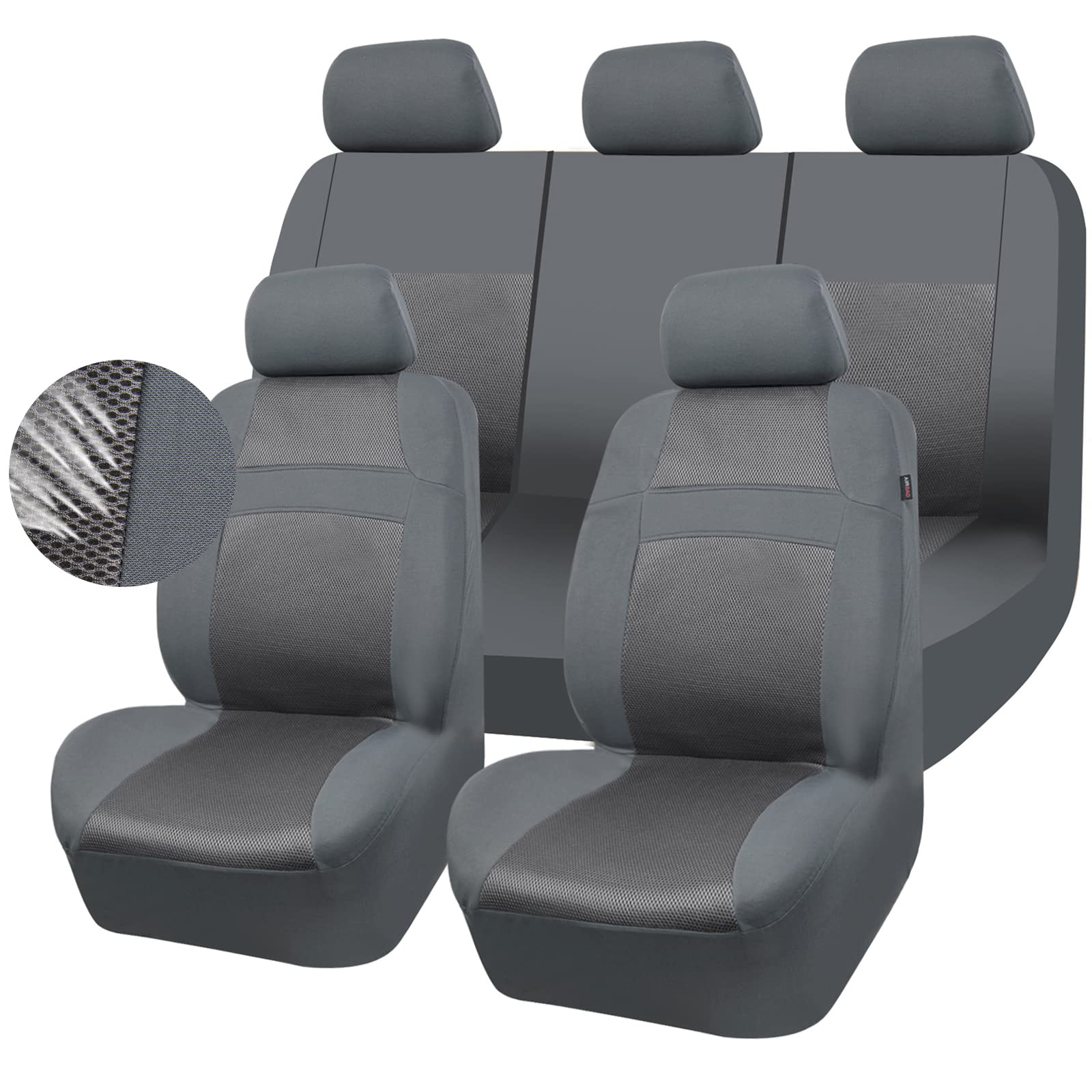 CAR PASS 3D air mesh seat cover front view adds stylish protection and comfort.