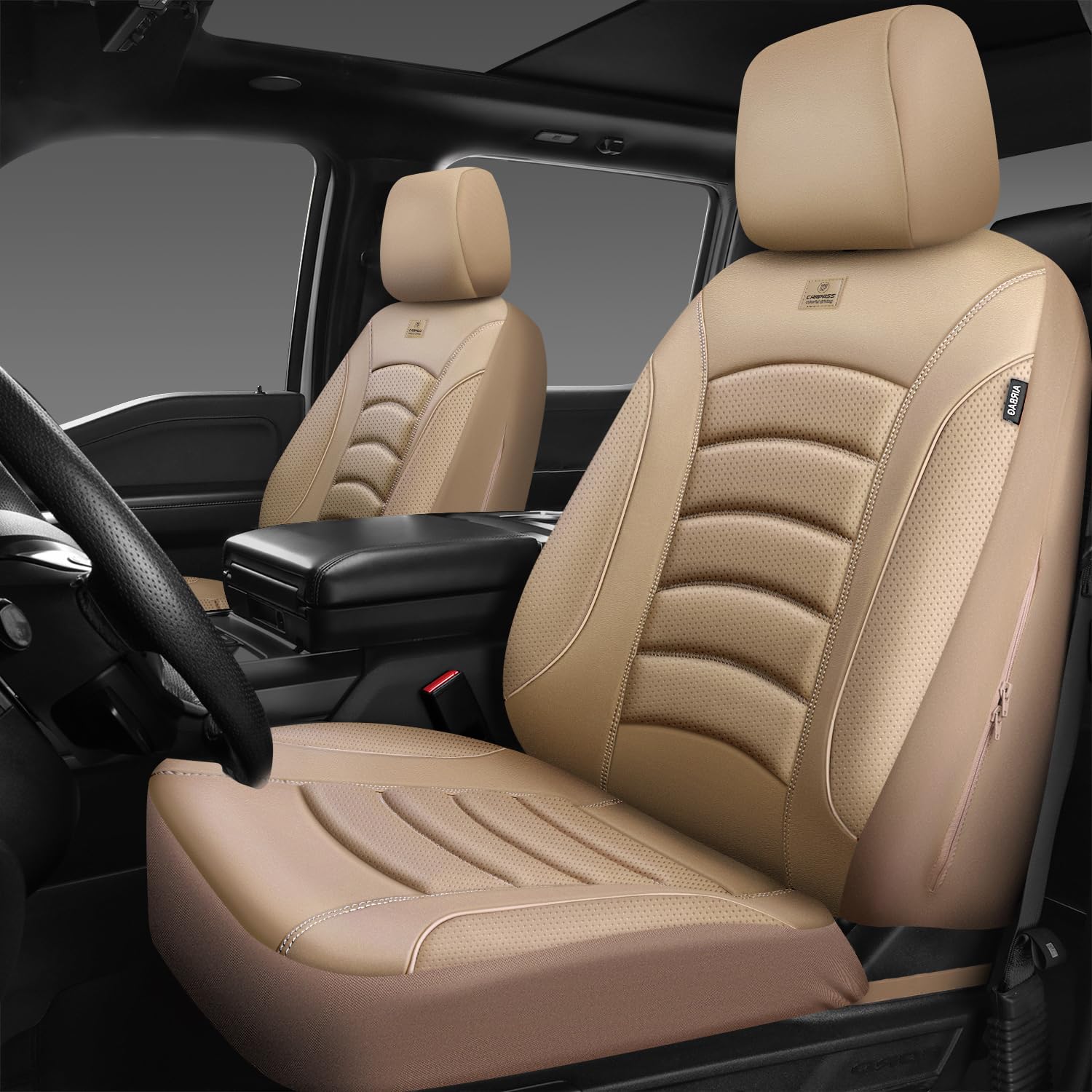 CAR PASS 3D foam leather seat cover front left with waterproof, snug anti-slip backing.