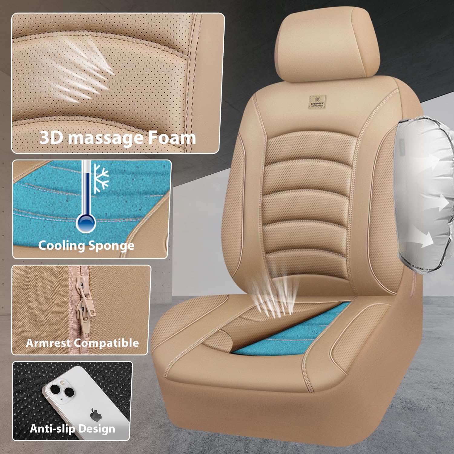 CAR PASS 3D foam leather seat cover front right highlights premium Nappa-like feel.