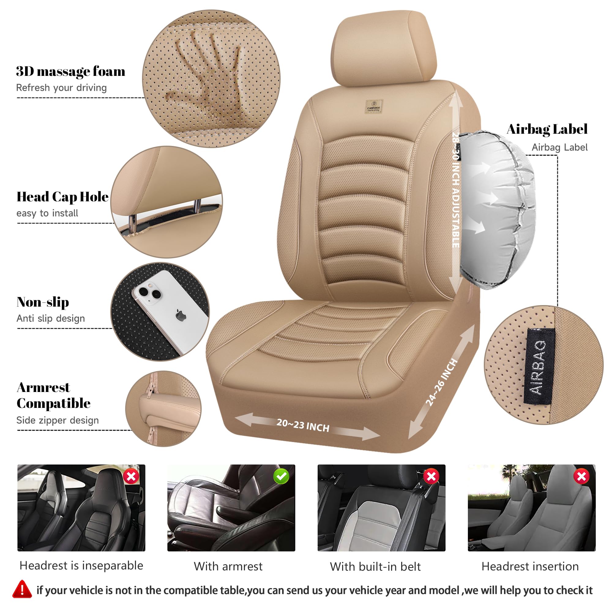 CAR PASS 3D foam leather seat cover waterproof texture resists spills.