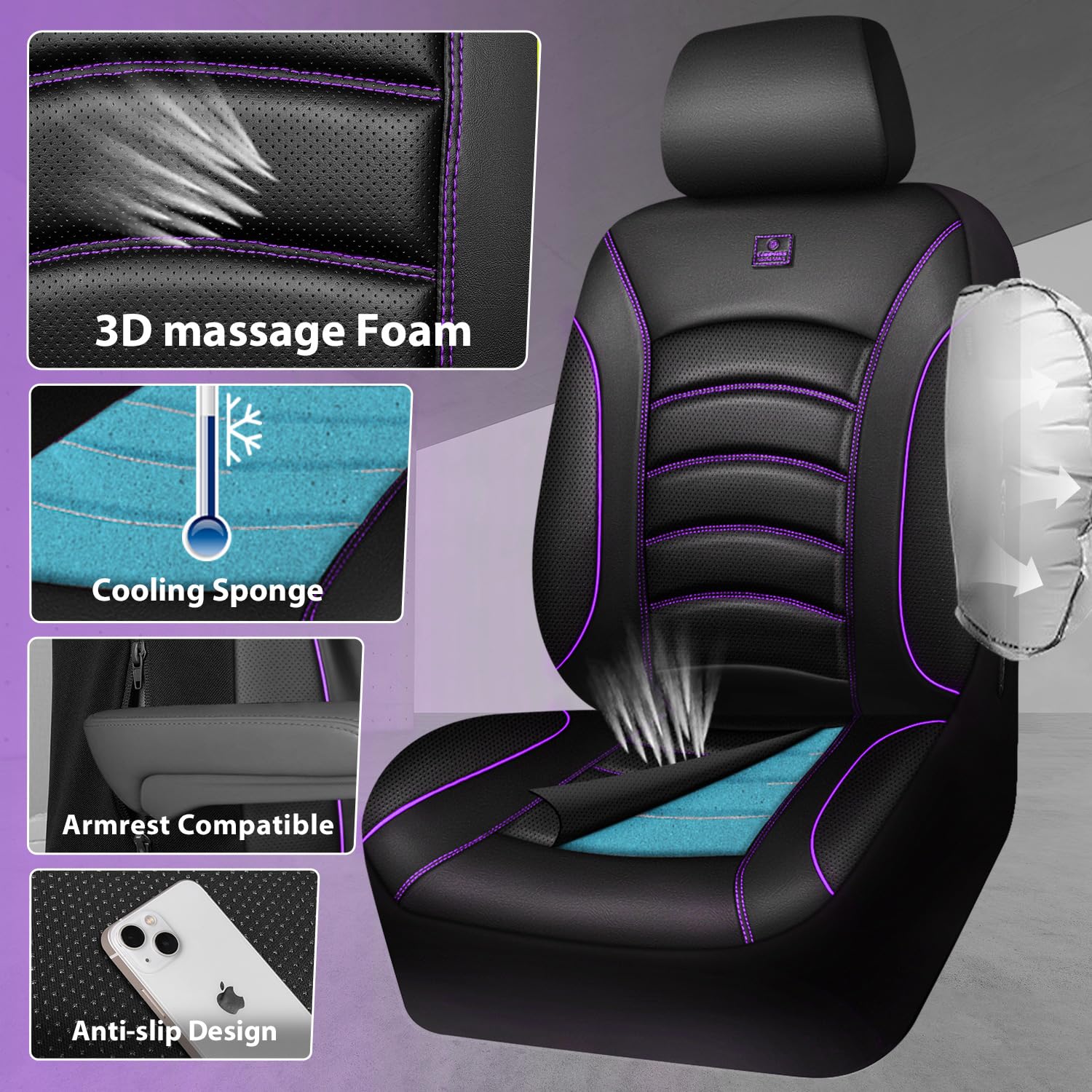 CAR PASS 3D Foam Seat Cover side profile highlights the non-slip backing.