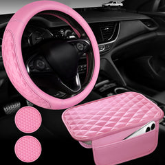 CAR PASS 3D Rhombus steering wheel cover pink enhances grip and comfort.