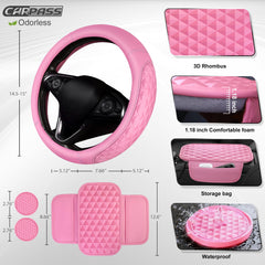 Close-up of CAR PASS steering wheel cover pink showing textured grip surface.