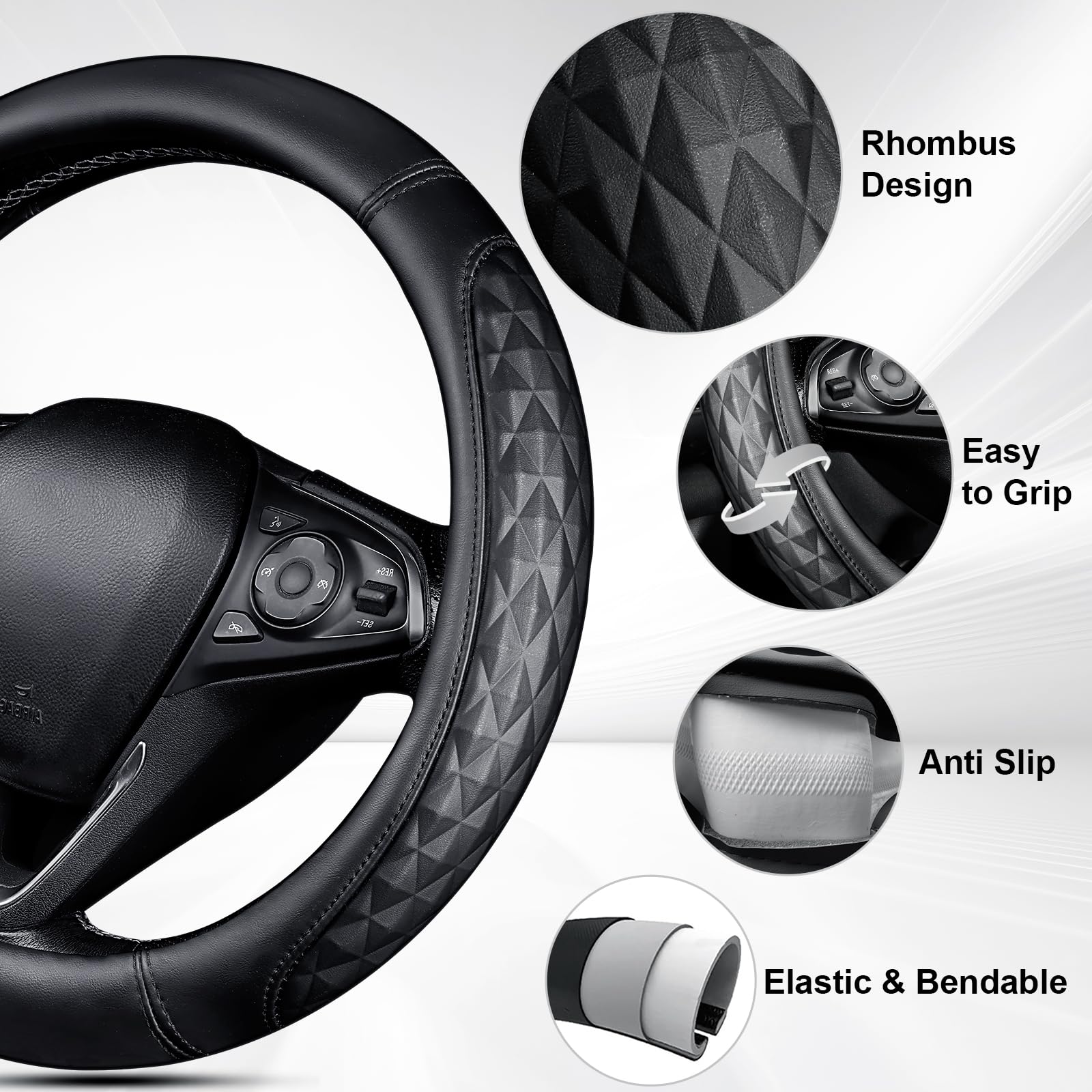 CAR PASS 4-piece set includes wheel cover, coasters, and armrest cushion.
