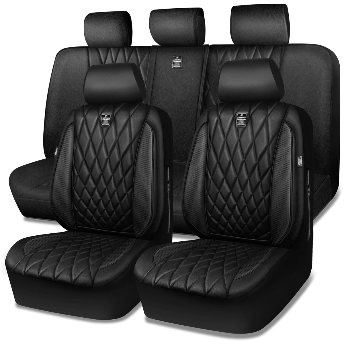 CAR PASS 5-seats piping luxury faux leather seat covers show full-set protection and style