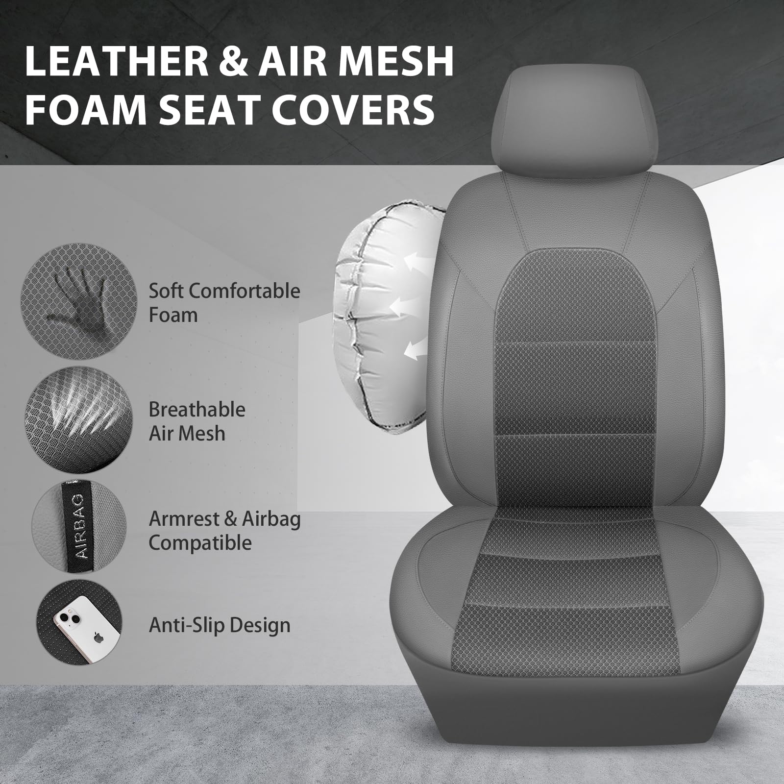 CAR PASS airbag-compatible cover openings keep safety features accessible.