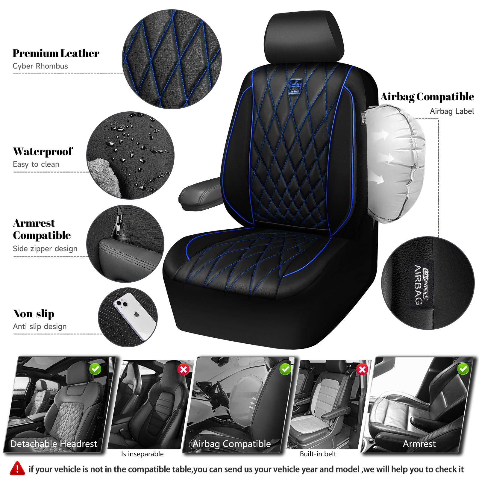 CAR PASS PU leather seat cover is airbag compatible for safe adjustments