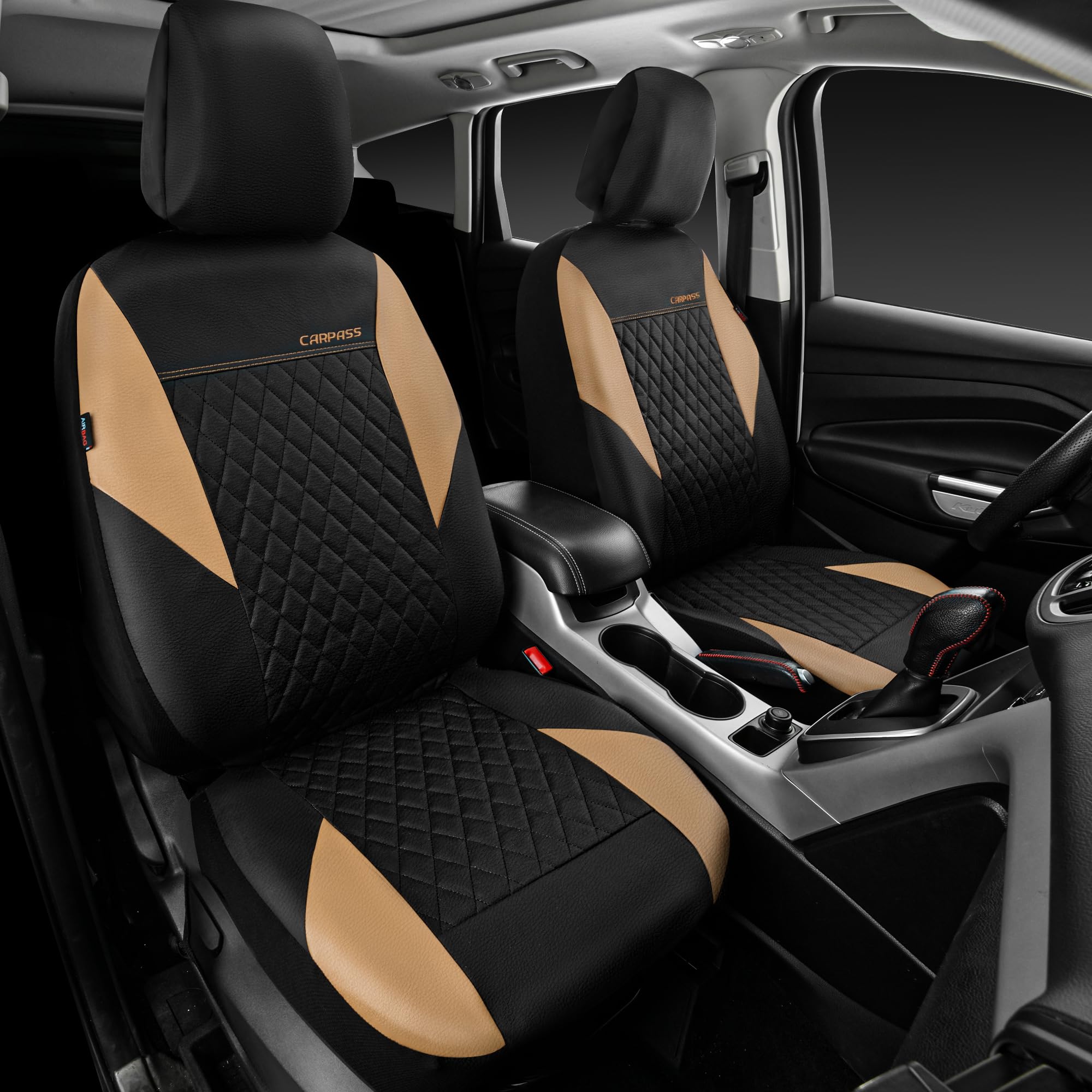CAR PASS airbag-compatible front seat cover enabling safe, unobstructed airbags