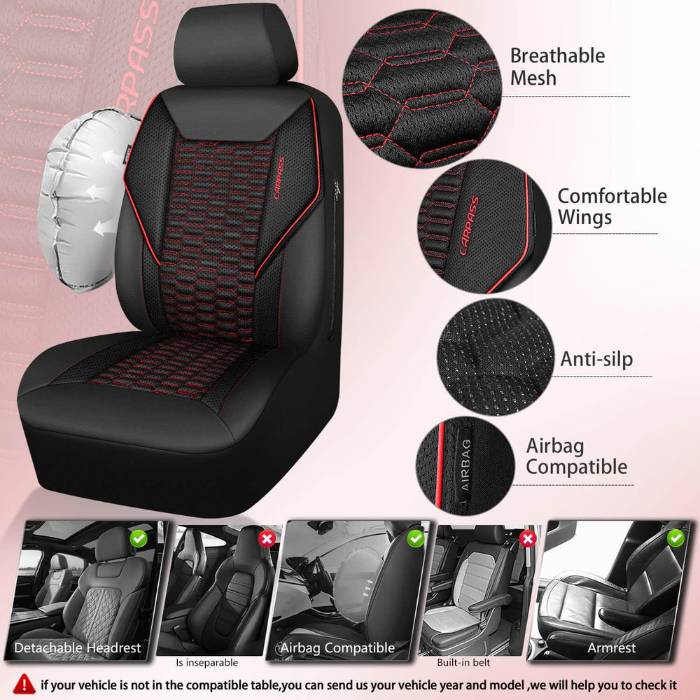 CAR PASS airbag-compatible seat cover front allows safe deployment.