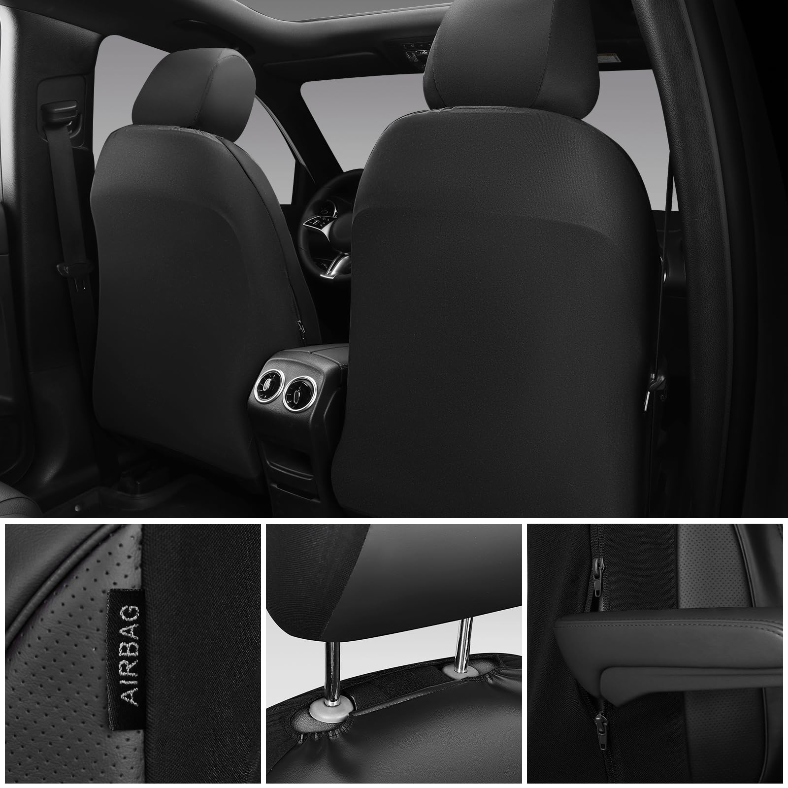 CAR PASS airbag-compatible seat cover ensures safe deployment with proper openings.