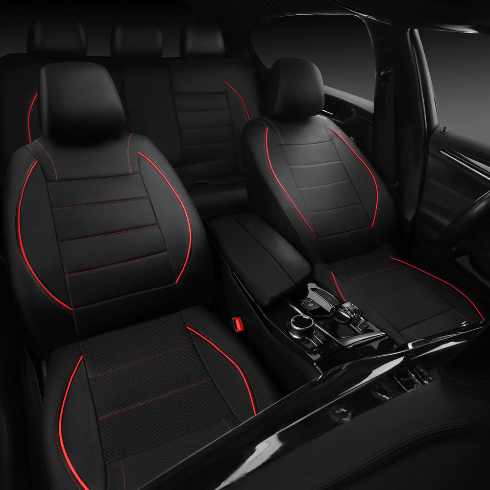 CAR PASS airbag-compatible seat covers with reserved holes for safety features.
